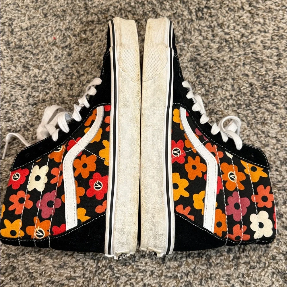 VANS SK8-HI Flower Black Suede Multicolor Canvas High Top Sneakers Men's 7.5/W 9